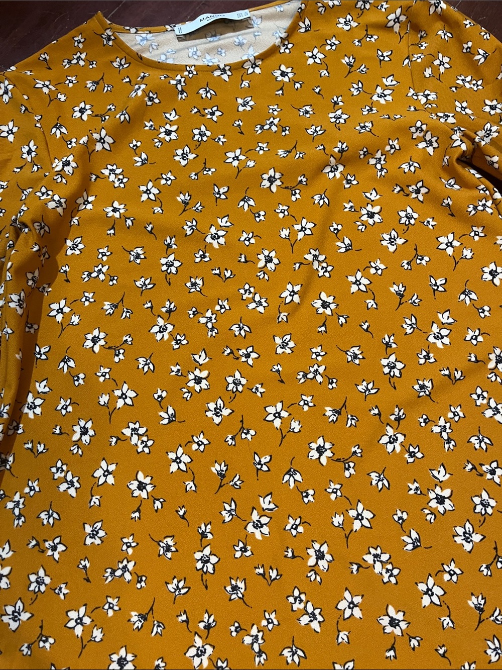 🌻3/&15🌻 Mango Mustard Floral Tie-Sleeve Shift Dress - Picture 3 of 9